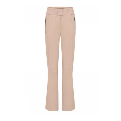 Flare Leg Leren Broek Sandstone Gustav , Beige , Dames