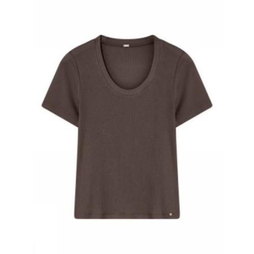 Bruine Suri T-shirt, Katoen-Elastaan Mix Gustav , Brown , Dames