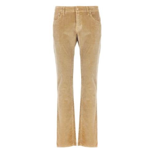 Beige Corduroy Broek met Logo Patch Jacob Cohën , Beige , Heren