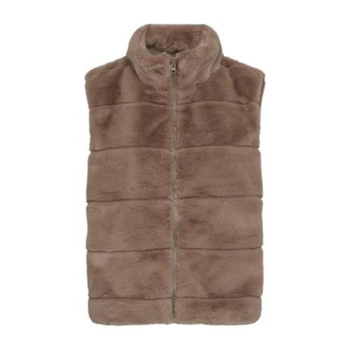 Foxy Taupe Faux Fur Bodywarmer Freequent , Beige , Dames