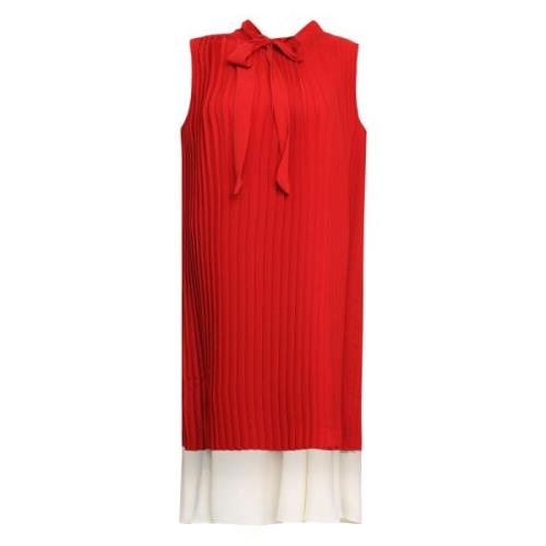 Strik Kraag Geplooide Gelaagde Midi Jurk MM6 Maison Margiela , Red , D...