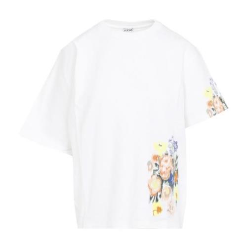 Witte Geborduurde Gedrapeerde T-shirt Loewe , White , Dames