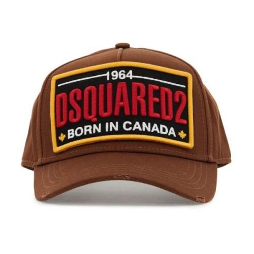 Logo Patch Distressed Baseball Cap Dsquared2 , Brown , Heren