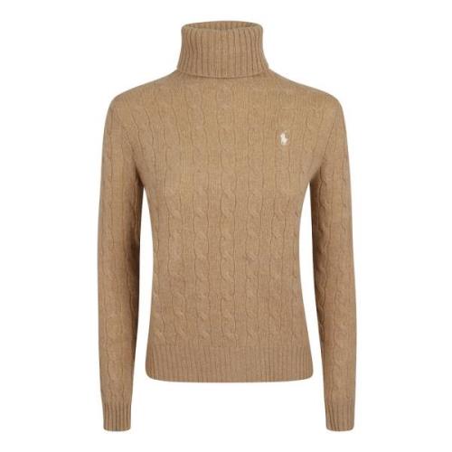 Kameel Melange Coltrui Gebreide Trui Polo Ralph Lauren , Beige , Dames