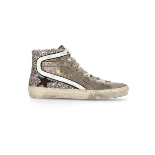 Grijze Leren High-Top Sneakers met Glitter Golden Goose , Gray , Dames