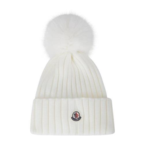 Pompom Beanie met Ribgebreid Moncler , White , Dames