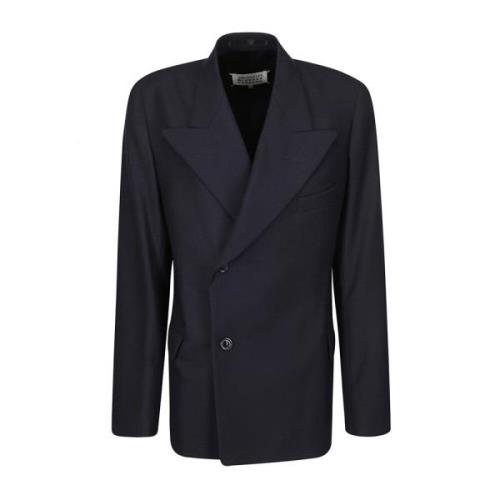 Blauwe single-breasted jas met puntkraag Maison Margiela , Blue , Dame...