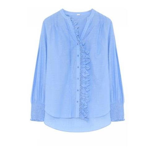 Elegante Kantdetail Overhemdblouse Gustav , Blue , Dames