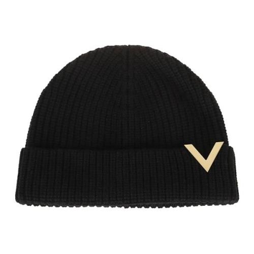 Luxe Cashmere Gebreide Beanie Muts Valentino Garavani , Black , Dames