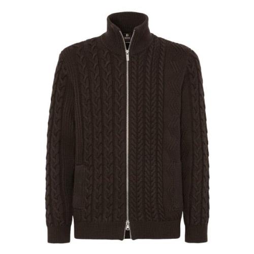 Gemengde Steek Full-Zip Trui van Merinowol Boggi Milano , Brown , Here...