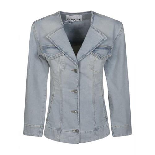 Aansluitende Denim Jas Ganni , Blue , Dames