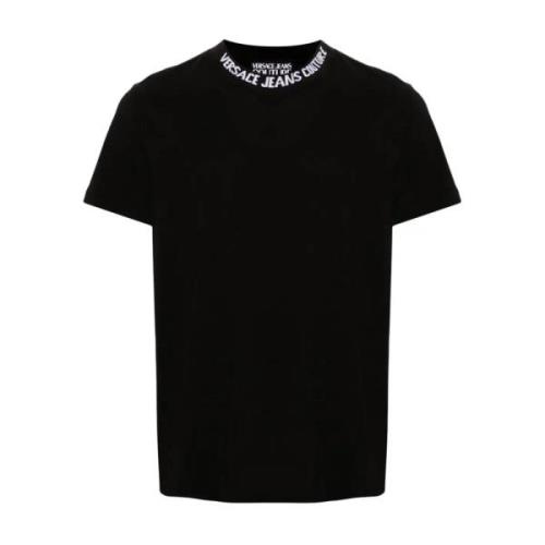 Zwart Rib Logo T-shirt Versace Jeans Couture , Black , Heren