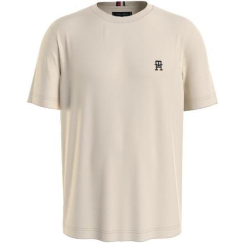 Geborduurd Logo Crew-Neck Katoenen Tee Tommy Hilfiger , Beige , Heren