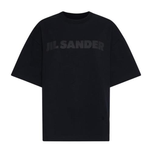 Zwart Katoenen T-shirt met Logo Print Jil Sander , Black , Dames