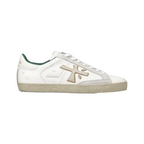 Witte logo crème groene sneaker model Premiata , White , Heren