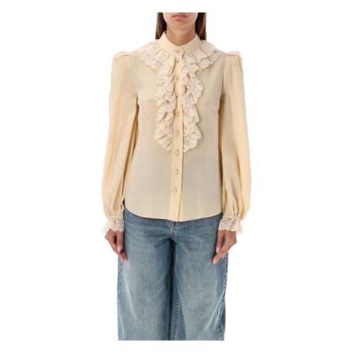 Crème Zijden Ruche Blouse Zimmermann , Beige , Dames