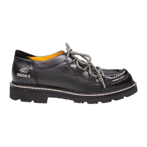 Zwarte Leren Veterschoenen Sneakers Doucal's , Black , Heren