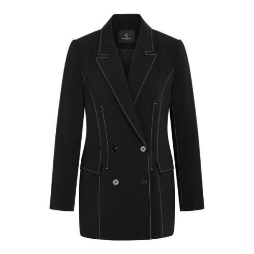 Zwarte Blazer met Witte Stiksels Bruuns Bazaar , Black , Dames