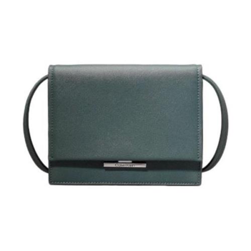 Lineaire Crossbody Tas van Saffianoleer Calvin Klein , Green , Dames