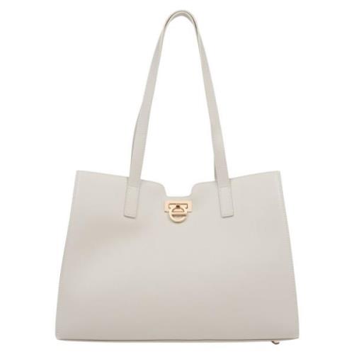 Dames Licht Beige Leren Shopper Tas met Gouden Hardware Er00115798 Est...