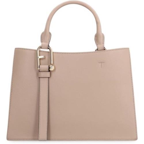 Leren handtas met twee compartimenten Furla , Beige , Dames