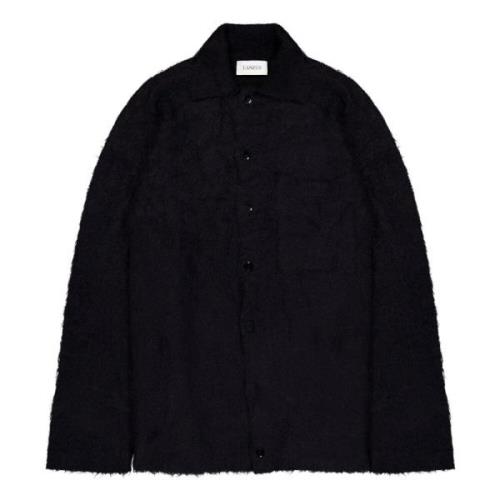 Oversized Mohair Wool Knit Shirt Laneus , Black , Heren