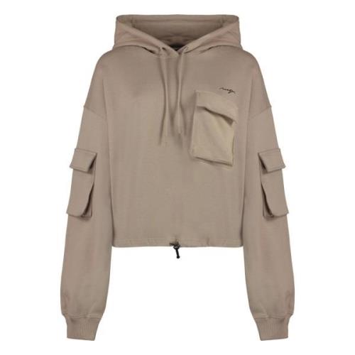 Katoenen hoodie met klepzakken Msgm , Beige , Dames