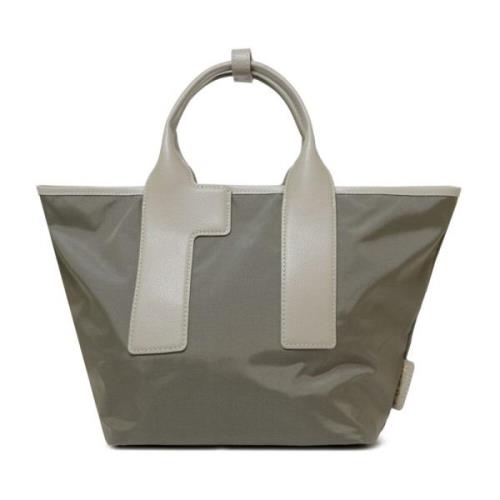 Nylon Tote Tas met Leren Afwerking Furla , Gray , Dames