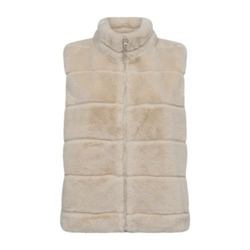 Beige Faux Fur Gilet Freequent , Beige , Dames