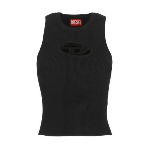 Zwarte Geribbelde Top met Uitgesneden Detail Diesel , Black , Dames