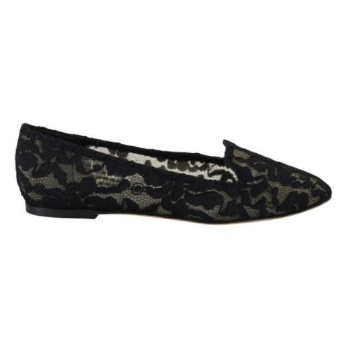 Zwarte bloemen kanten loafers platte schoenen Dolce & Gabbana , Black ...