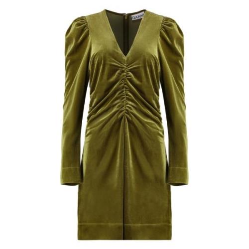 Fluwelen Korte Jurk met Gerimpeld Detail Ganni , Green , Dames