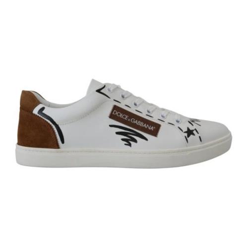 Italiaans Vervaardigde Leren Sneakers Dolce & Gabbana , White , Heren