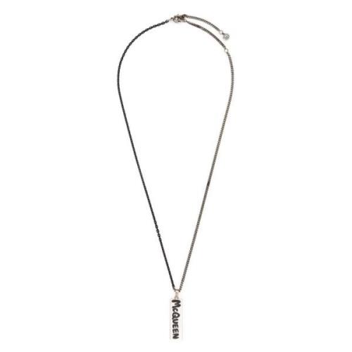 Logo-Tag Ketting met Emaille Details en Kabelketting Alexander McQueen...