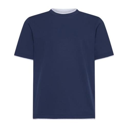 Katoenen T-shirt met Crew Neck Brunello Cucinelli , Blue , Heren