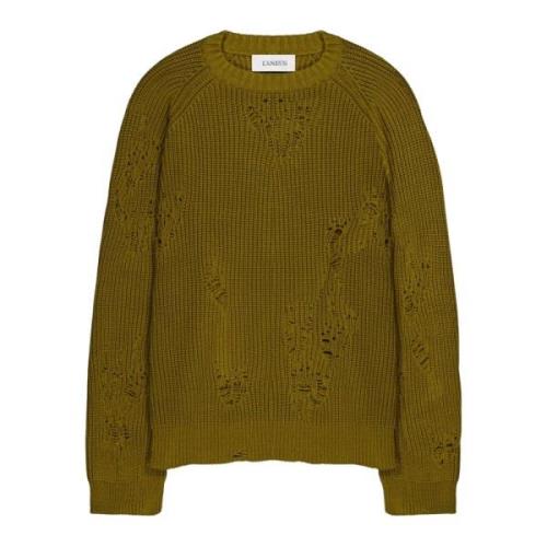 Militair groene crewneck sweater met vernietigd effect Laneus , Green ...