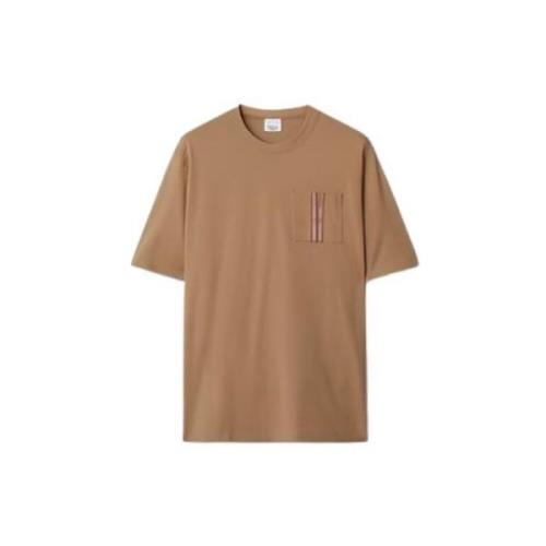 Beige T-shirt met ruitdetail zak Burberry , Brown , Heren