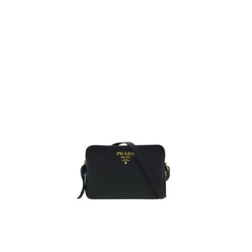 Zwarte Leren Prada Schoudertas Prada , Black , Dames