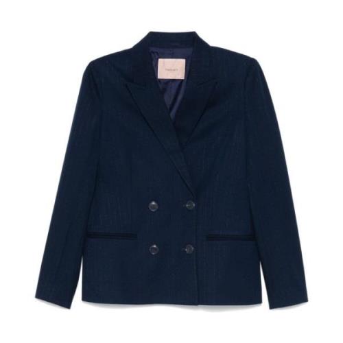 Blauwe Blazer met Pinstripe Patroon Twinset , Blue , Dames