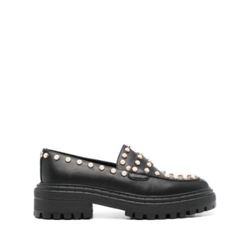 Zwarte platte loafers met pareldetails Twinset , Black , Dames