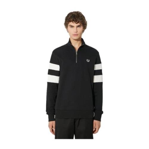 Zwarte Getipte Mouw Half Zip Sweat Fred Perry , Black , Heren