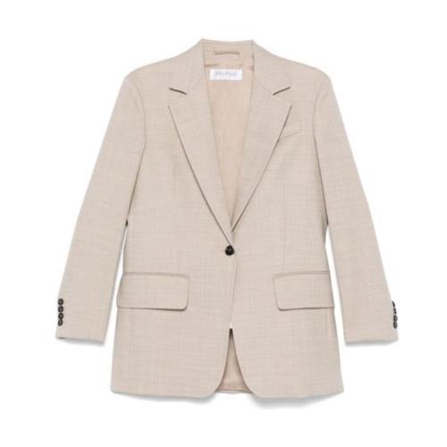 Beige Wollen Blazer met Inkeping Revers Max Mara , Beige , Dames