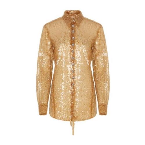 Mesh Paillet Shirt Paco Rabanne , Yellow , Dames