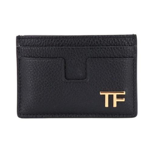 Zwarte Leren Kaarthouder Stijlvolle Portemonnee Tom Ford , Black , Her...