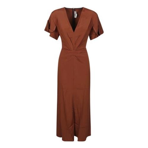 V-hals midi jurk van viscose Victoria Beckham , Brown , Dames