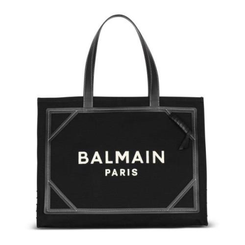 B-Army 42 monogram canvas en gladleren tote tas Balmain , Black , Dame...