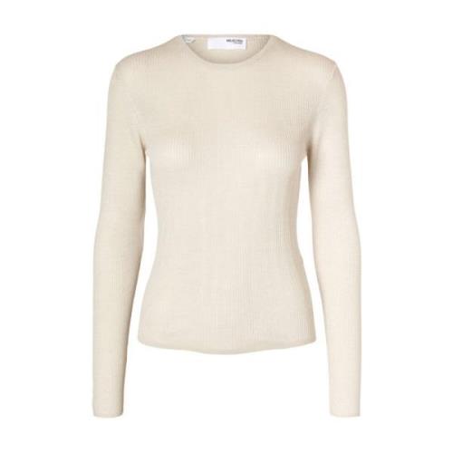 Gebreide O-Neck Pullover Selected Femme , Beige , Dames