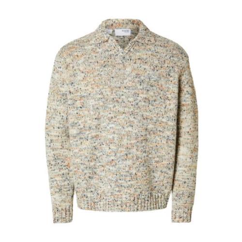 Relaxed Multi Open Gebreide Trui Selected Homme , Beige , Heren