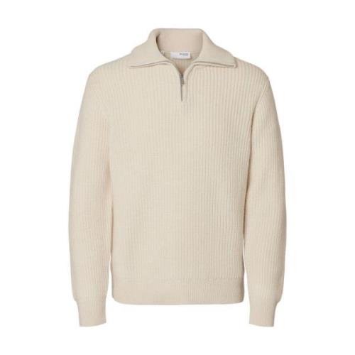 Gebreide Half-Zip Trui Selected Homme , Beige , Heren