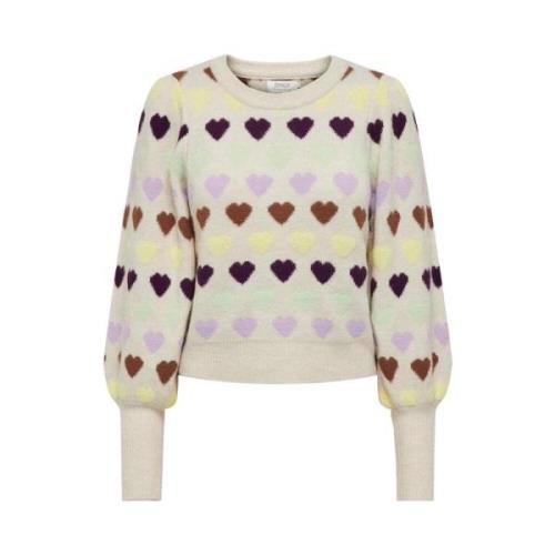 Heartbeat Lange Mouw Gebreide Trui Only , Beige , Dames